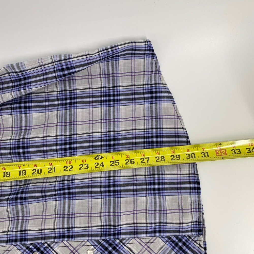 Wrangler Men Western Fashion Snap Shirt Blue Purple Plaid Pearl Snap Long Sleeve - Picture 7 of 8